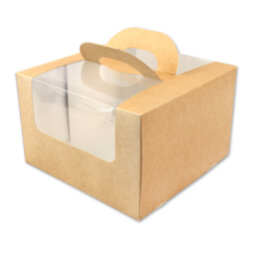 Коробка для бенто-торта с ручкой и окном 140*140*80 мм (золото)