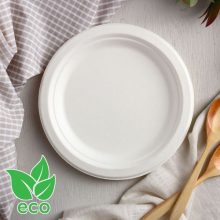 Тарелка одноразовая ECO, d=17,2 см, круглая, из сахарного тростника, цвет белый