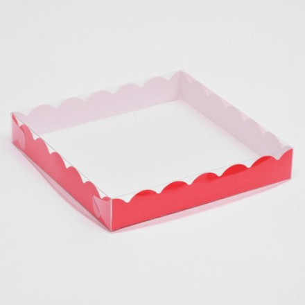 Коробочка для печенья с PVC крышкой, красная, 18 х 18 х 3 см