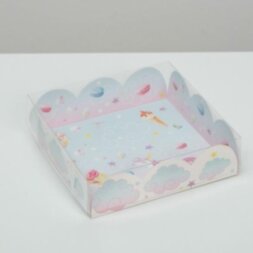 Коробка для кондитерских изделий с PVC-крышкой «Побалуй себя», 10,5 × 10,5 × 3 см