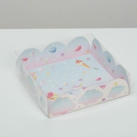 Коробка для кондитерских изделий с PVC-крышкой «Побалуй себя», 10,5 × 10,5 × 3 см