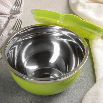 Миска с пластиковой крышкой, 1,6 л, 20×10 см, толщина 0,5 мм