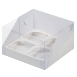 Коробка для капкейков с пластиковой крышкой 160*160*100 (4) белая (кор 50шт)