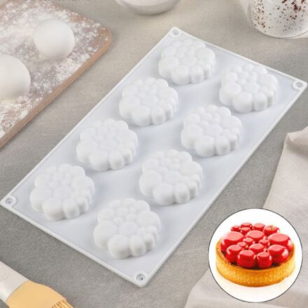 Форма для муссовых десертов и выпечки Доляна «Молекула», 30×17 см, 8 ячеек (6×1,5 см), цвет белый