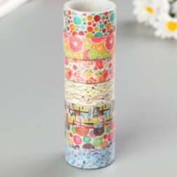 Клейкие WASHI-ленты для декора &quot;Микс №2&quot;, 15 мм х 3 м  рисовая бумага