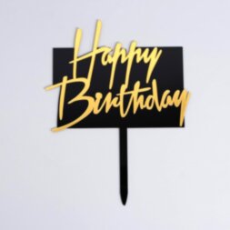 Топпер «С Днём Рождения», прямоугольный, цвет чёрно-золотой