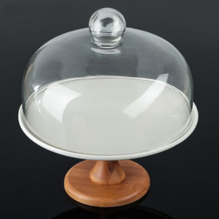 Тортовница с крышкой «Эстет», d=26 см, на деревянной подставке