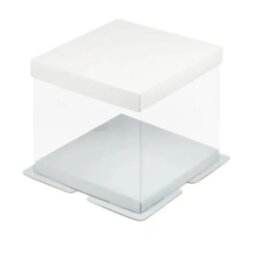 Коробка под торт премиум с пъедесталом прозрачная 300*300*280 (белая)