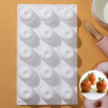 Форма для муссовых десертов и выпечки Доляна «Яблоко», 29,5×17,5×3 см, 15 ячеек, d=4 см, силикон