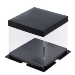 Коробка под торт премиум с пъедесталом прозрачная 300*300*280 (черная) (кор 25шт)