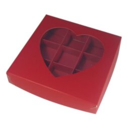 Коробка для конфет с окошком сердце 155*155*30 мм (9) (красная матовая)