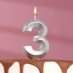 Свеча в торт &quot;Грань&quot;, цифра &quot;3&quot;, серебряный металлик, 7.8 см