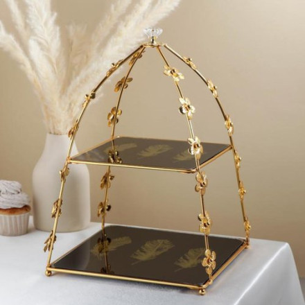 Подставка под десерты «Перо», 2 яруса, 26×26×37 см, цвет металла золотой