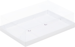 Коробка под муссовые пирожные с пластиковой крышкой 300*195*80 мм (6) (белая