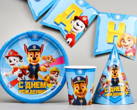 Набор бумажной посуды  &quot;С днем рождения!&quot;, Щенячий патруль, на 6 персон
