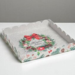 Коробка для кондитерских изделий с PVC крышкой «Winter time», 21 × 21 × 3 см