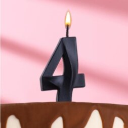Свеча в торт &quot;Грань&quot;, цифра 4, черный металлик, 7.8 см