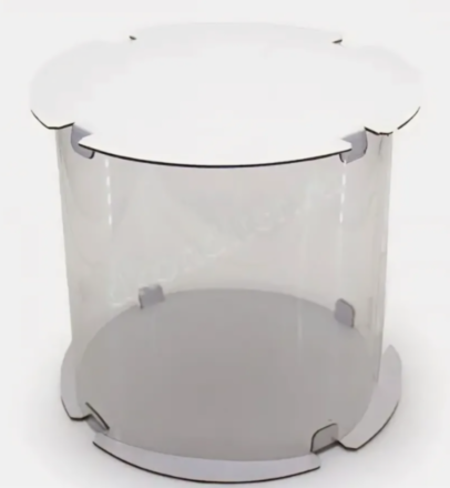 Коробка для торта прозрачная ТУБУС диам.300мм выс.250мм (белая/золото)