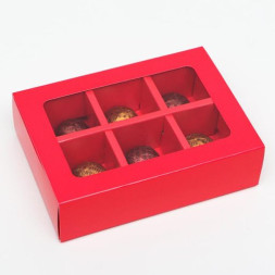 Коробка для конфет 6 шт, алый, 13,7 х 9,85 х 3,86 см