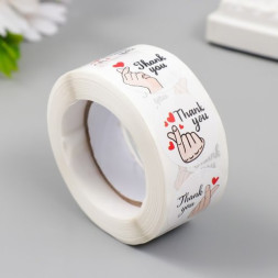 Наклейка бумага &quot;Рука. Сердце&quot; d=2,5 см 500 шт в рулоне 3х6,5х6,5 см