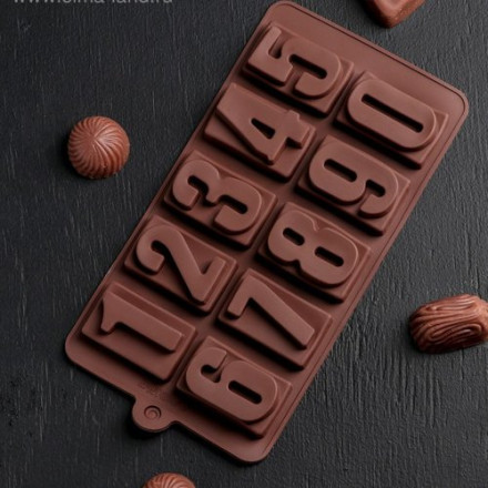 Форма для выпечки Доляна «Цифры», силикон, 26×21 см, 10 ячеек (7×4 см), цвет МИКС