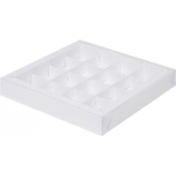 Коробка для конфект с вклеенным окном 200*200*30 мм. (16) (бел)