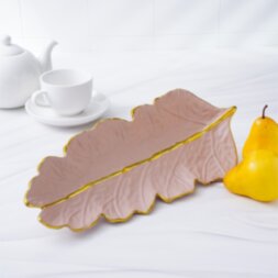 Блюдо для фруктов Доляна «Золотой лист», 37×14 см, цвет розово-бежевый