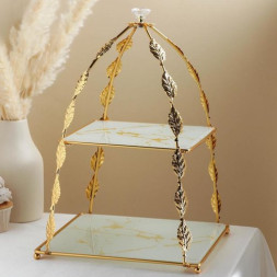 Подставка под десерты «Мрамор», 2-х ярусная, квадратная, 26×26×37 см, цвет металла золотой